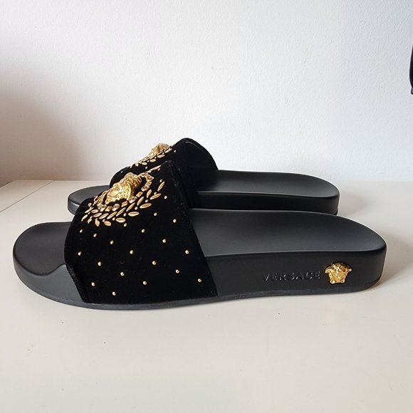 Versace Medusa Leaves Velvet Slides - Picture 4 of 4